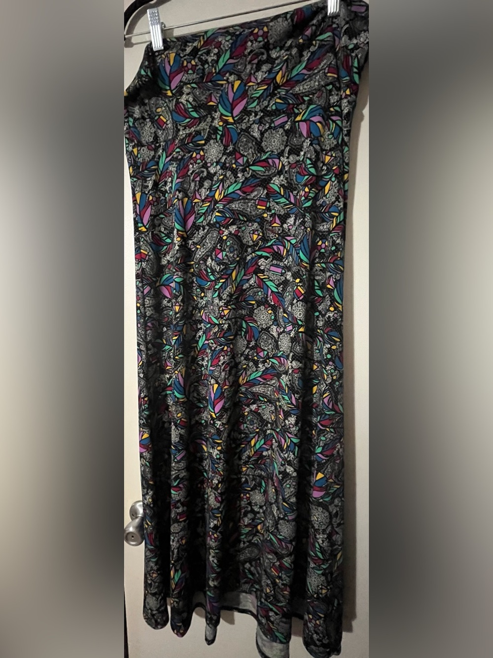 Lularoe Women's Black Floral Maxi Skirt with Multicolor Leaf Print